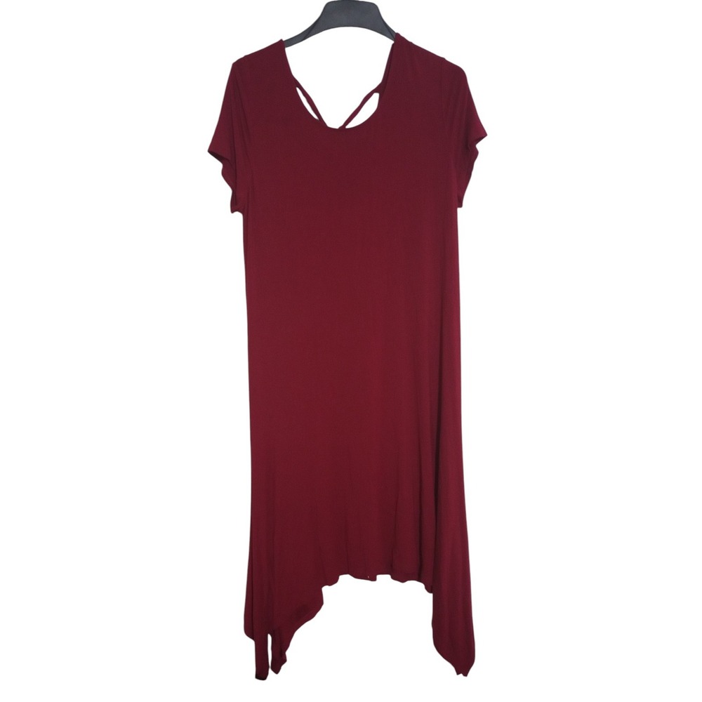 Chico's Midi Dress Asymmetrical Hem Tie Back Red Size 3 XL 16/18 Jersey Swing